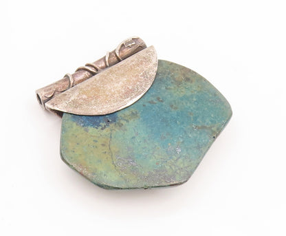 925 Sterling Silver Vintage Pendant Designer Swirly Carved Turquoise  PT22852