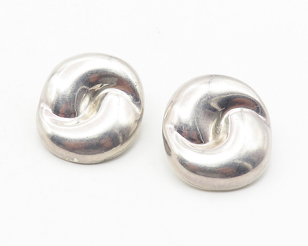 MEXICO 925 Silver  Vintage Shiny Round Swirl Non Pierce Earrings  EG6032