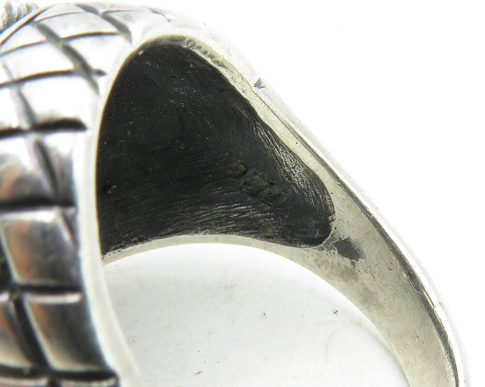 925 Sterling Silver  Vintage Cubic Zirconia Etched Cocktail Ring Sz 8  RG9633