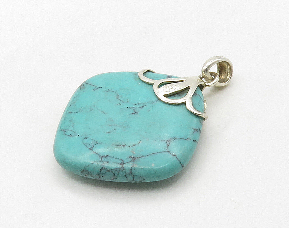 925 Sterling Silver  Vintage Faceted Turquoise Heart Swirl Pendant  PT12647