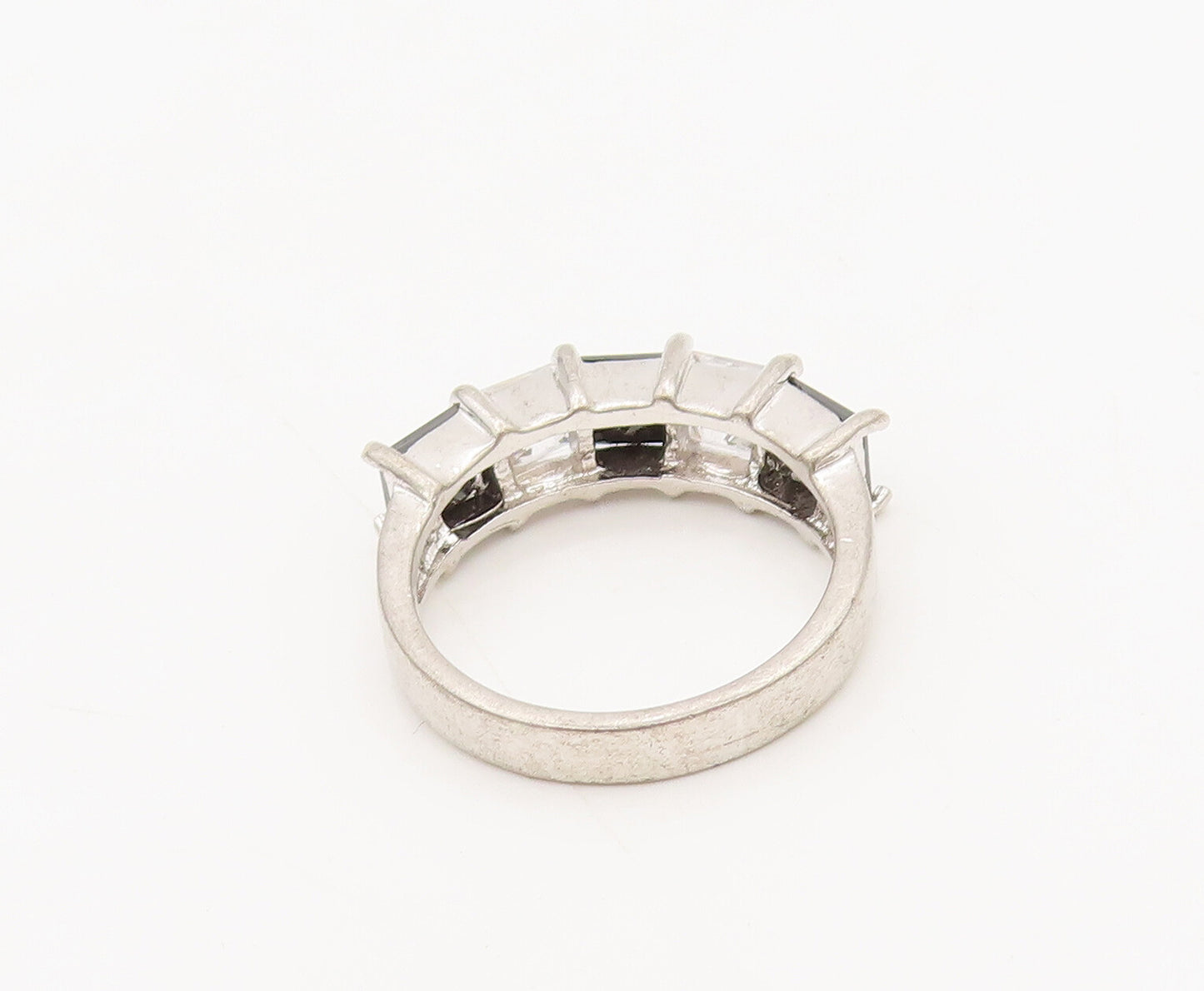 925 Sterling Silver  Vintage Minimalist Alternate CZ & Onyx Ring Sz 7  RG27458
