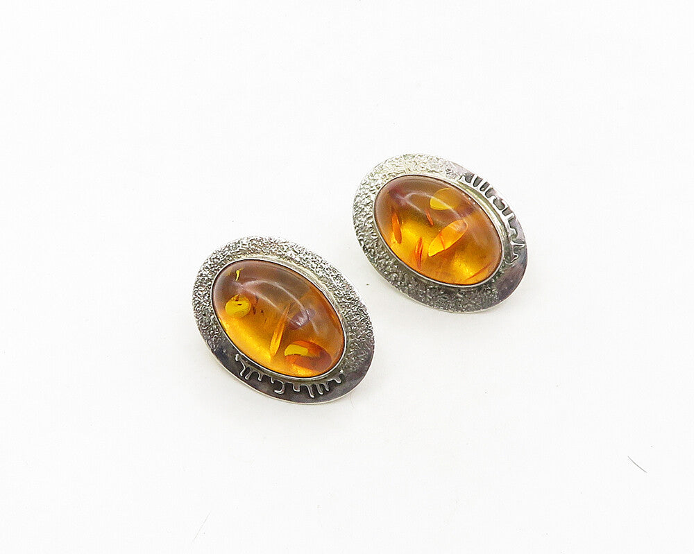 DESIGNER 925 Sterling Silver  Vintage Cabochon Cut Amber Drop Earrings  EG9543