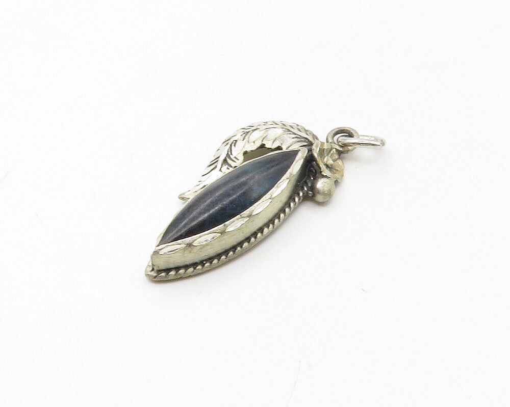925 Sterling Silver  Vintage Abalone Shell Floral Leaf Motif Pendant  PT13537