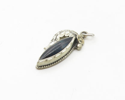 925 Sterling Silver  Vintage Abalone Shell Floral Leaf Motif Pendant  PT13537