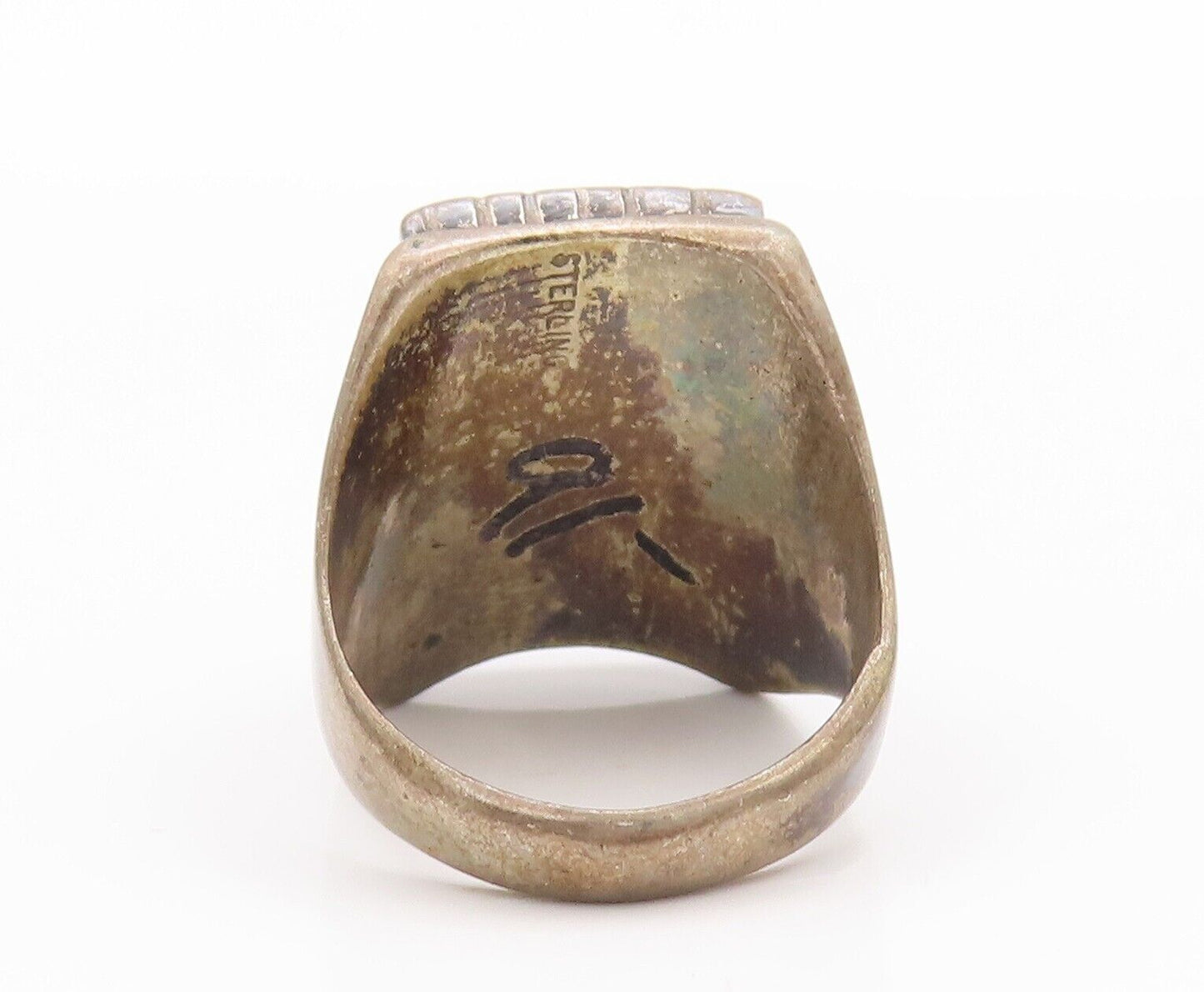 925 Sterling Silver Vintage Ring NAVAJO Multiple Gemstones Inlay Sz 9.5  RG28227