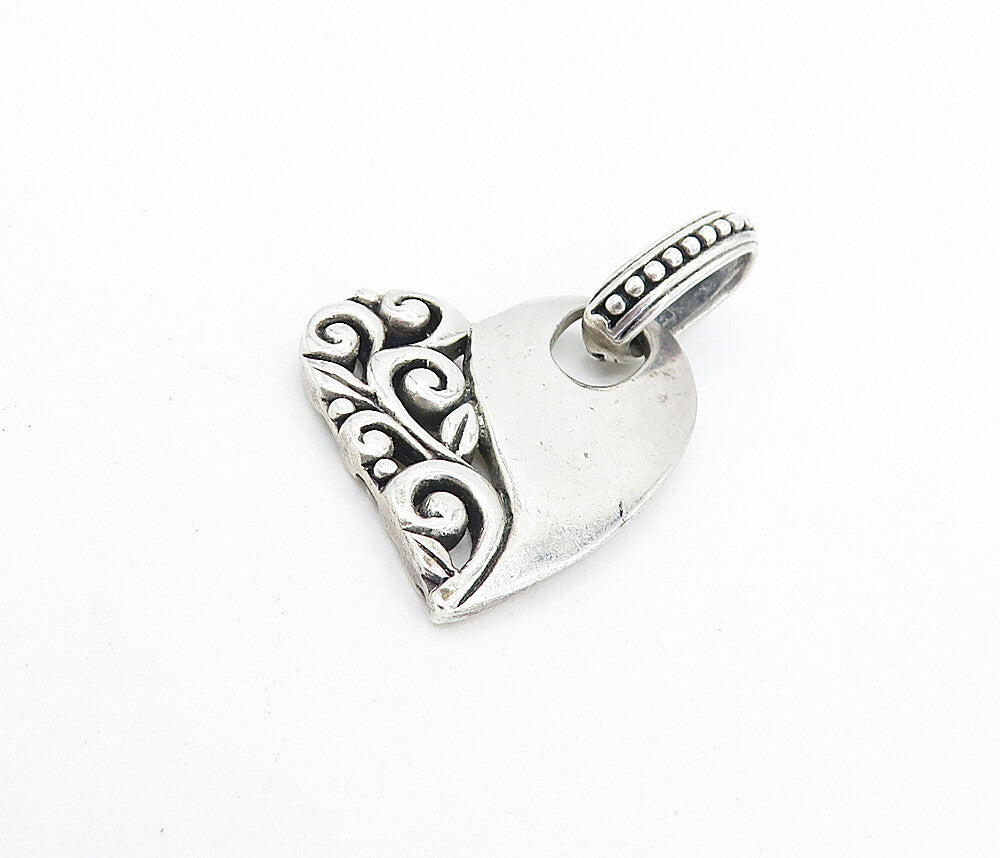 925 Sterling Silver  Vintage Floral Swirl Vine Love Heart Drop Pendant  PT5252