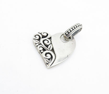 925 Sterling Silver  Vintage Floral Swirl Vine Love Heart Drop Pendant  PT5252