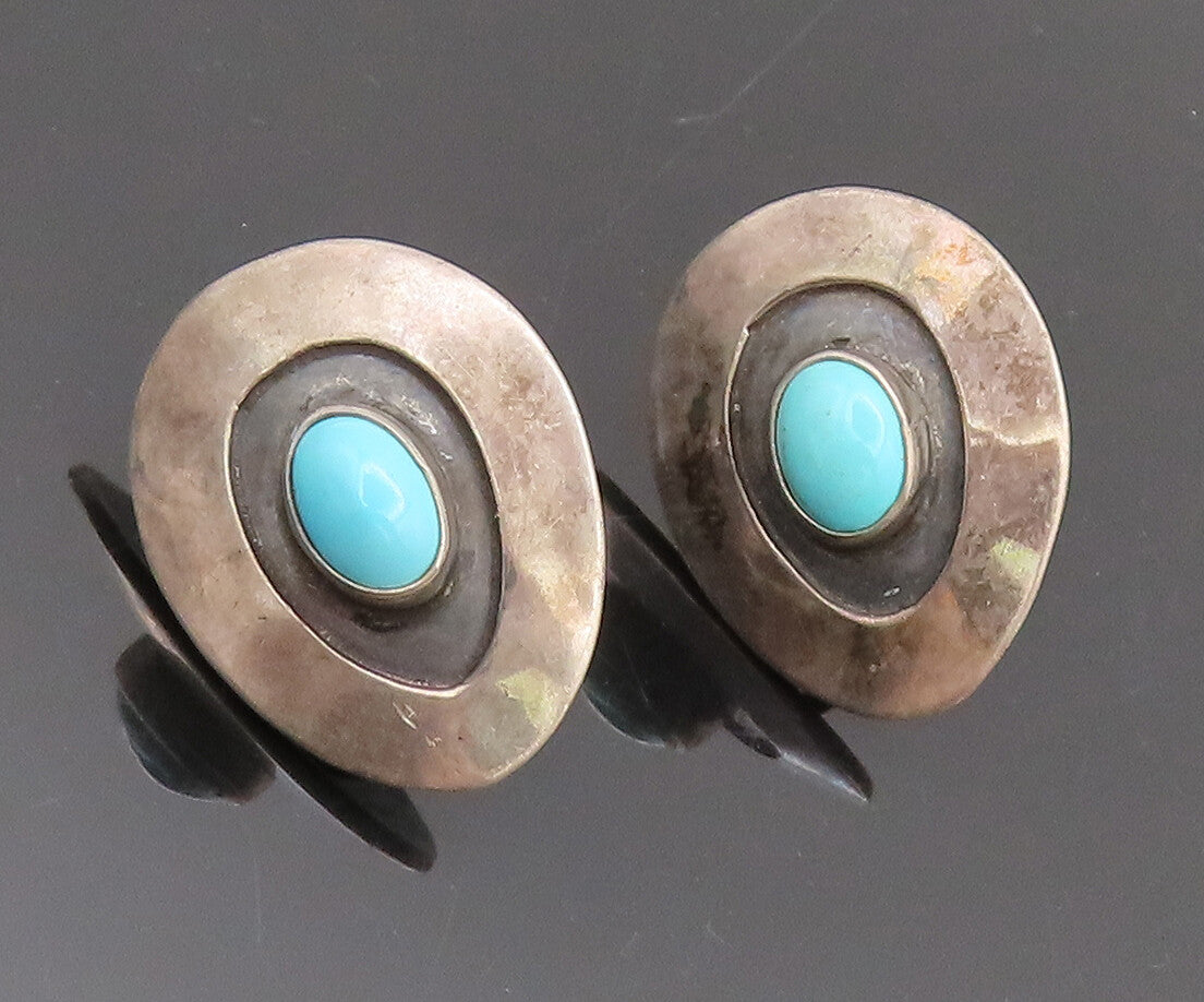 925 Sterling Silver Vintage Southwestern Egg Cut Turquoise Earrings EG12605
