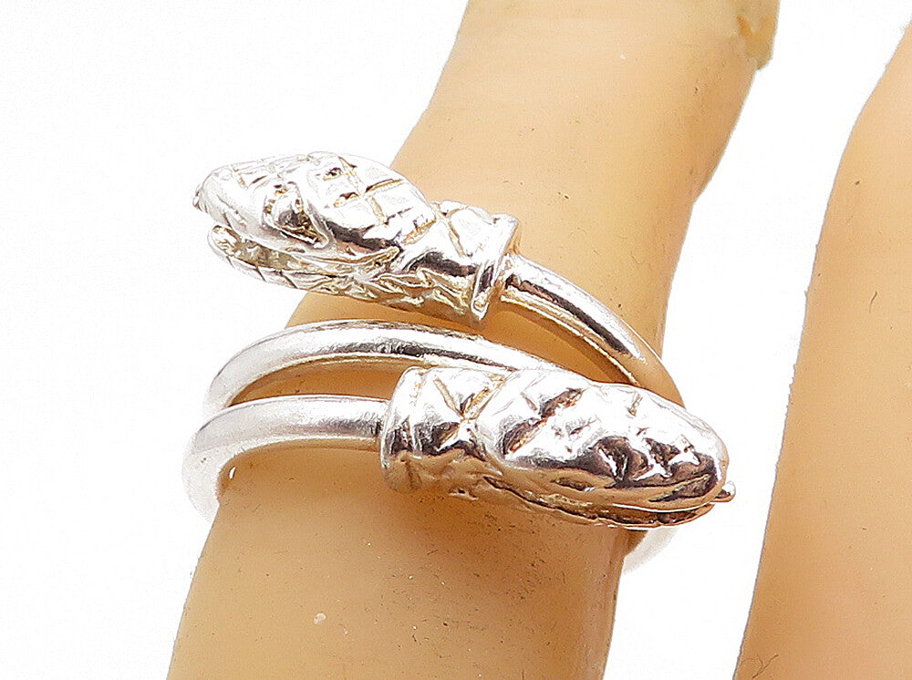 925 Sterling Silver  Vintage Shiny Snake's Head Bypass Band Ring Sz 6  RG6457