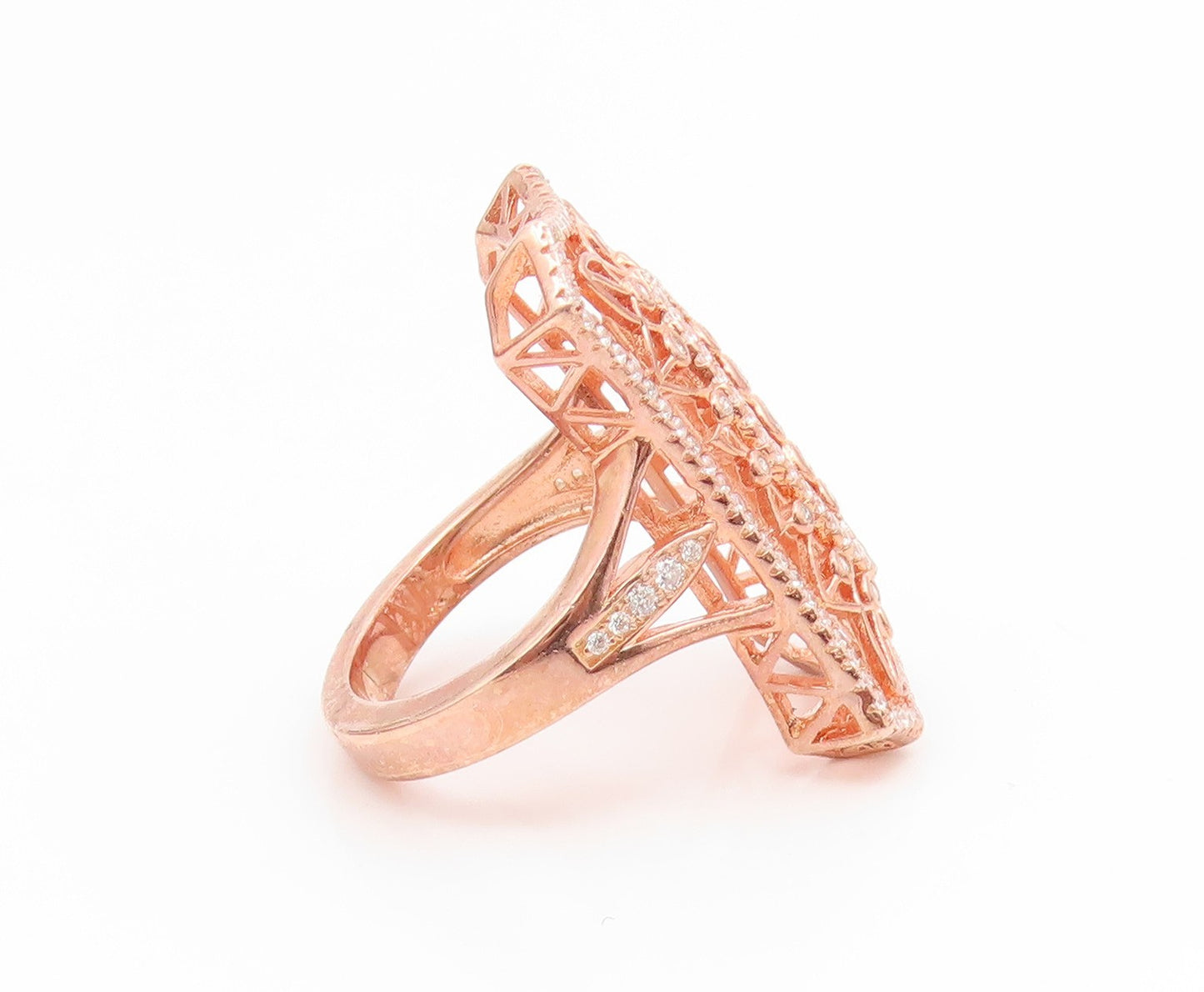 925 Sterling Silver Vintage Ring Gold Plated Topaz Openwork Band  Sz 7  RG35090