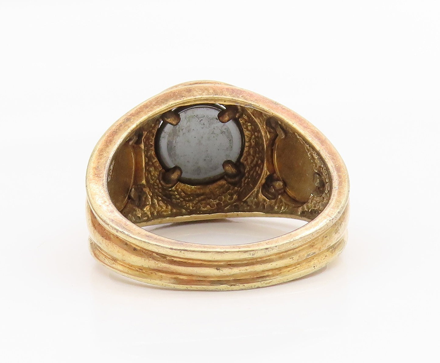 925 Sterling Silver Vintage Ring Gold Plated Hematite Dome Band  Sz 14  RG34222