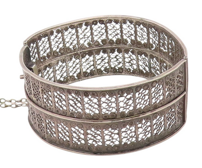 925 Sterling Silver Vintage Antique Spiral Wire Openwork Bangle Bracelet  BT9552