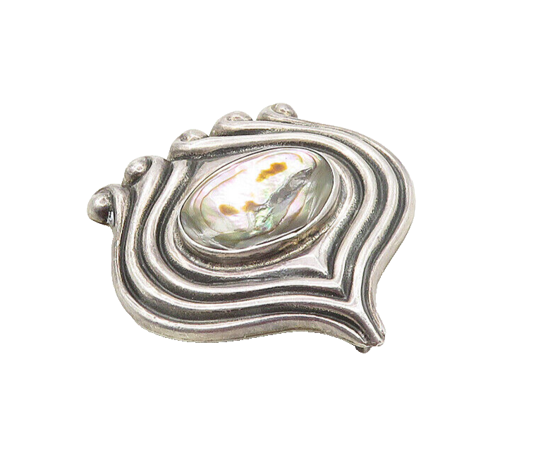 MMA 925 Sterling Silver  Vintage Abalone Shell Pointed Brooch Pin  BP6765