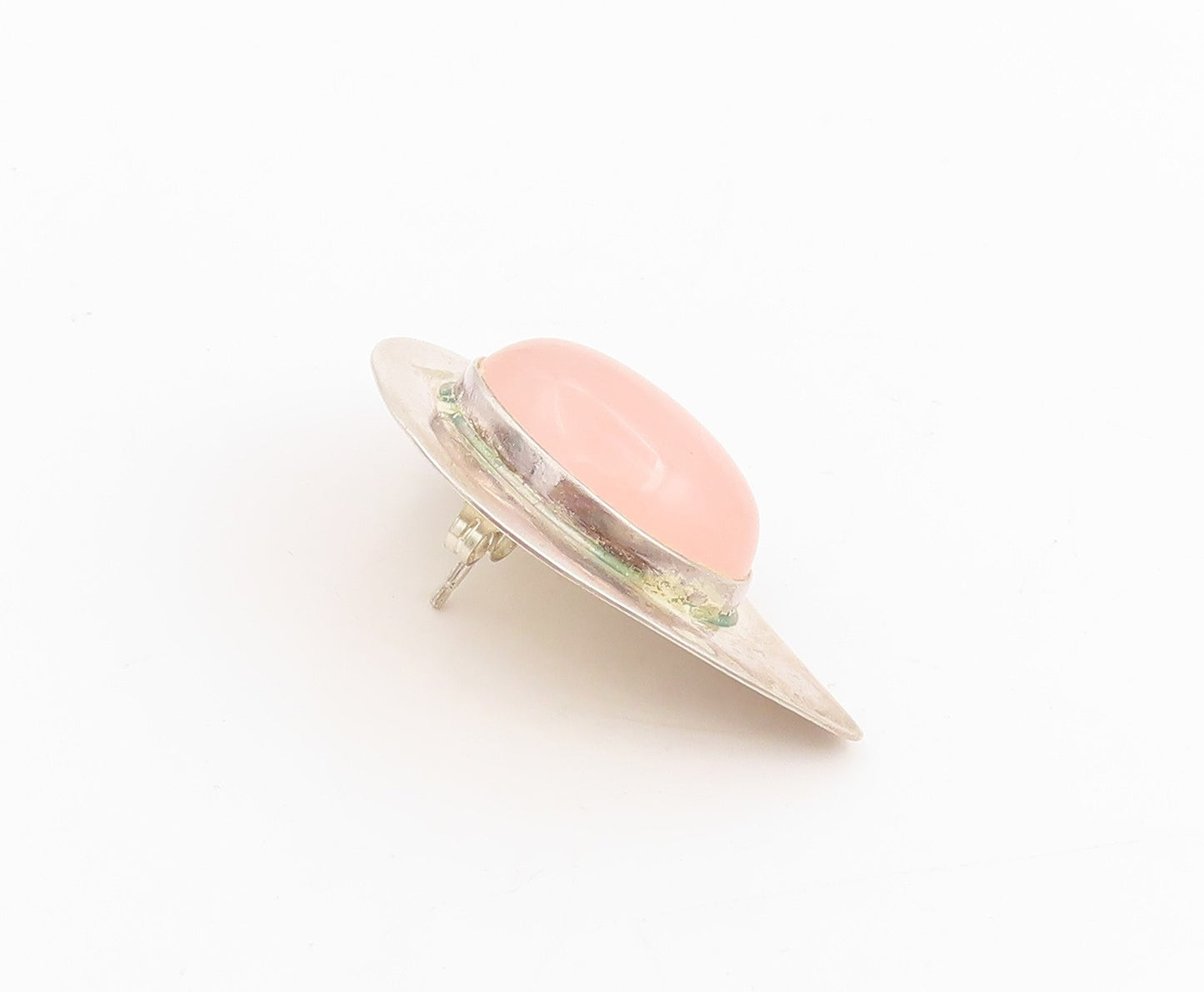 925 Sterling Silver Vintage Earrings Cabochon Rose Quartz Designer Drop  EG13745