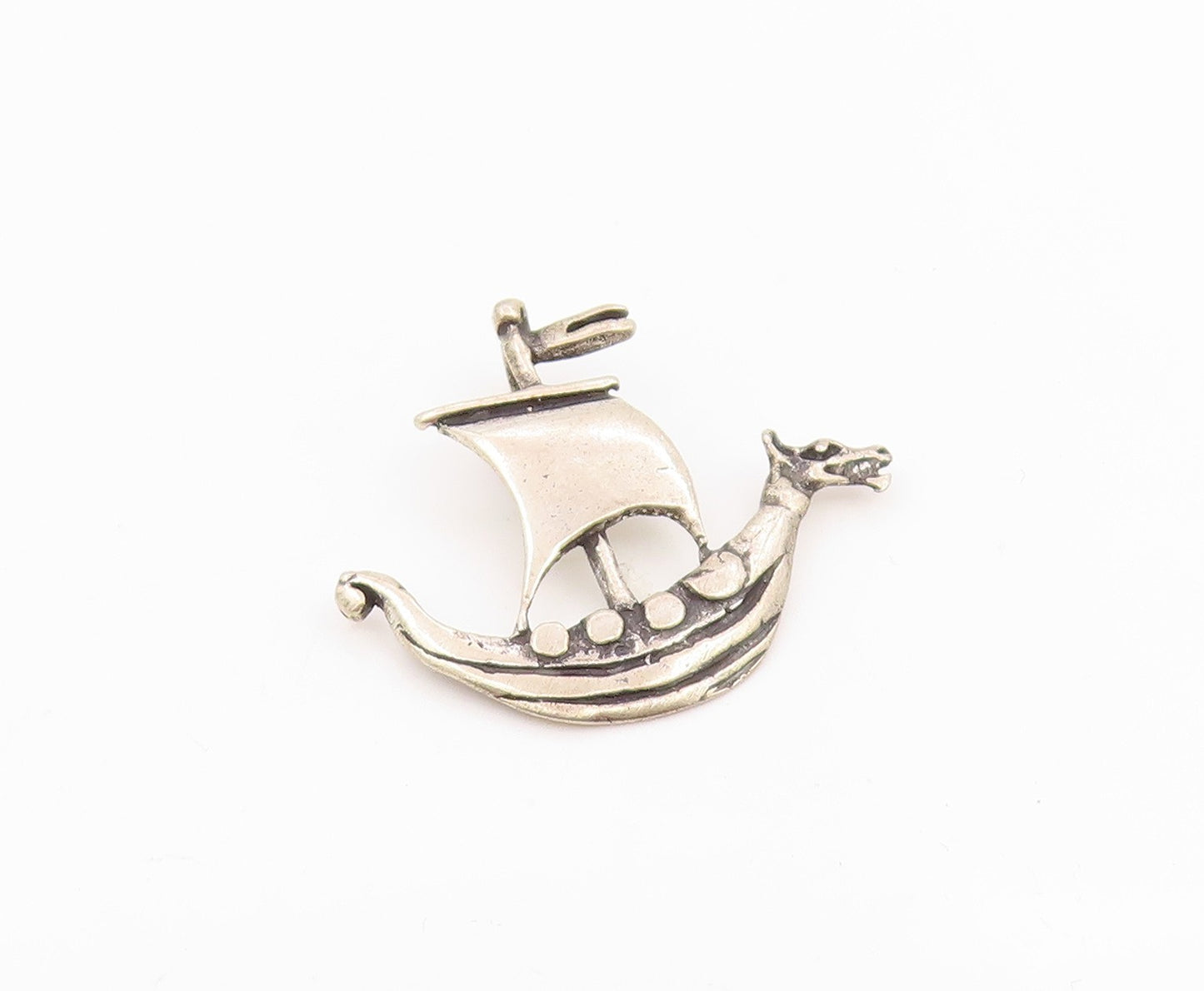 925 Sterling Silver Vintage Pendant Dragon Head Sailing Ship Charm  PT26052