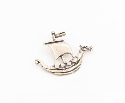 925 Sterling Silver Vintage Pendant Dragon Head Sailing Ship Charm  PT26052
