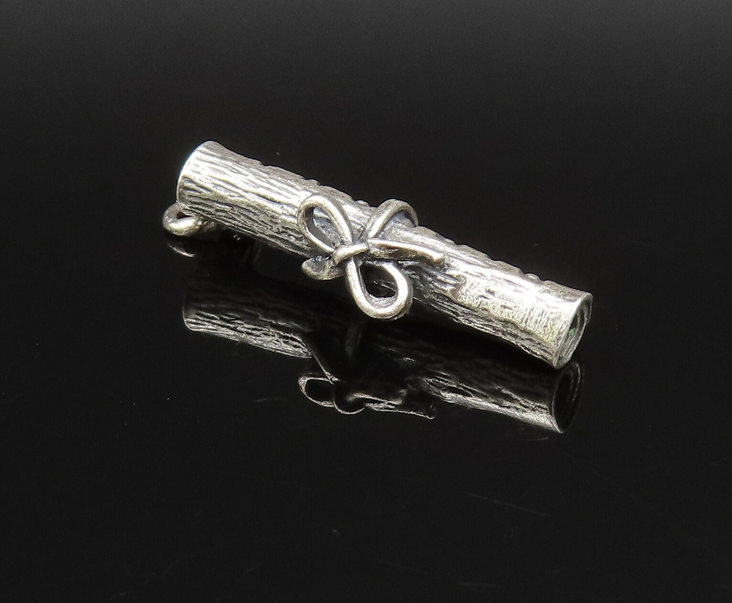 925 Sterling Silver  Vintage Bow Tied Rolled Diploma Pendant  PT21209