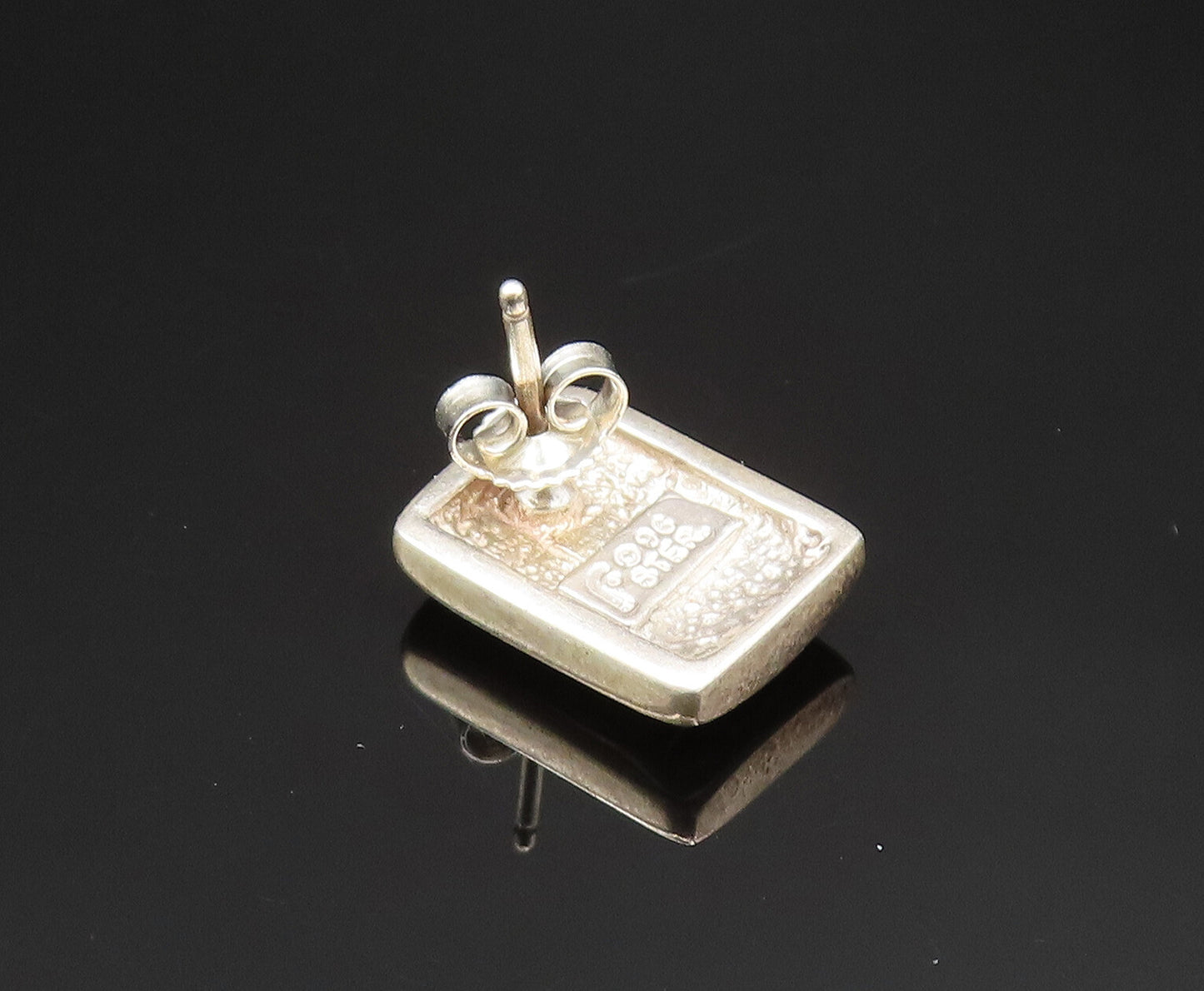 CAROL FELLEY 925 Silver  Vintage Square Fire Opal Stud Earrings  EG11815
