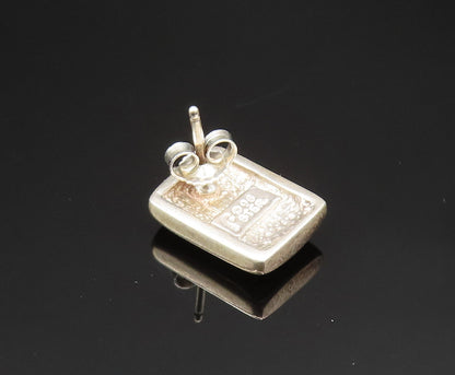 CAROL FELLEY 925 Silver  Vintage Square Fire Opal Stud Earrings  EG11815
