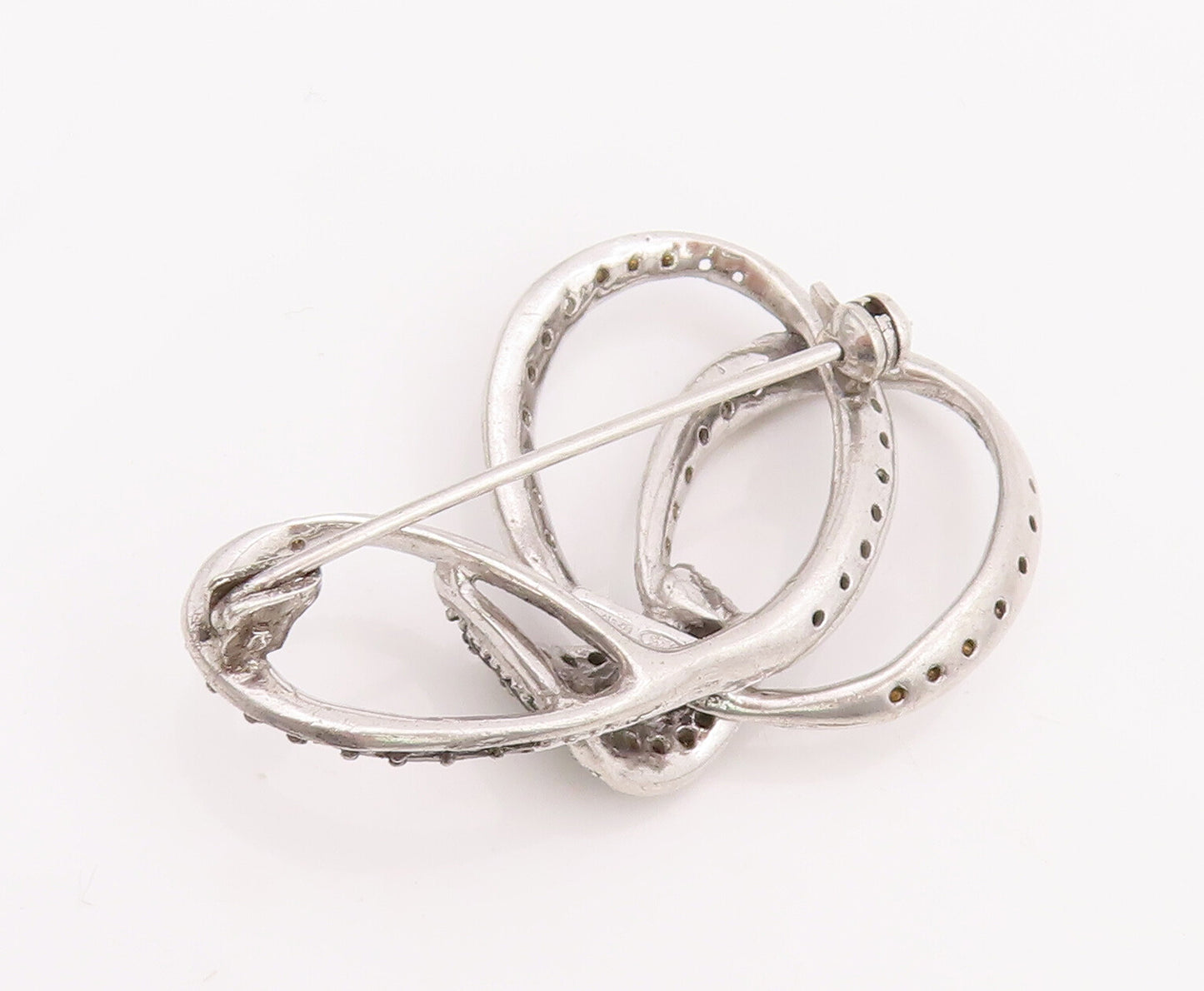 925 Sterling Silver Vintage Brooch Pin Modernist Loop Design Inlay Topaz BP11004