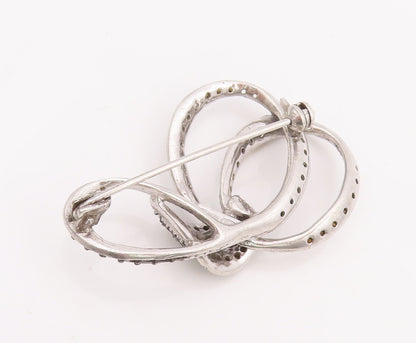 925 Sterling Silver Vintage Brooch Pin Modernist Loop Design Inlay Topaz BP11004