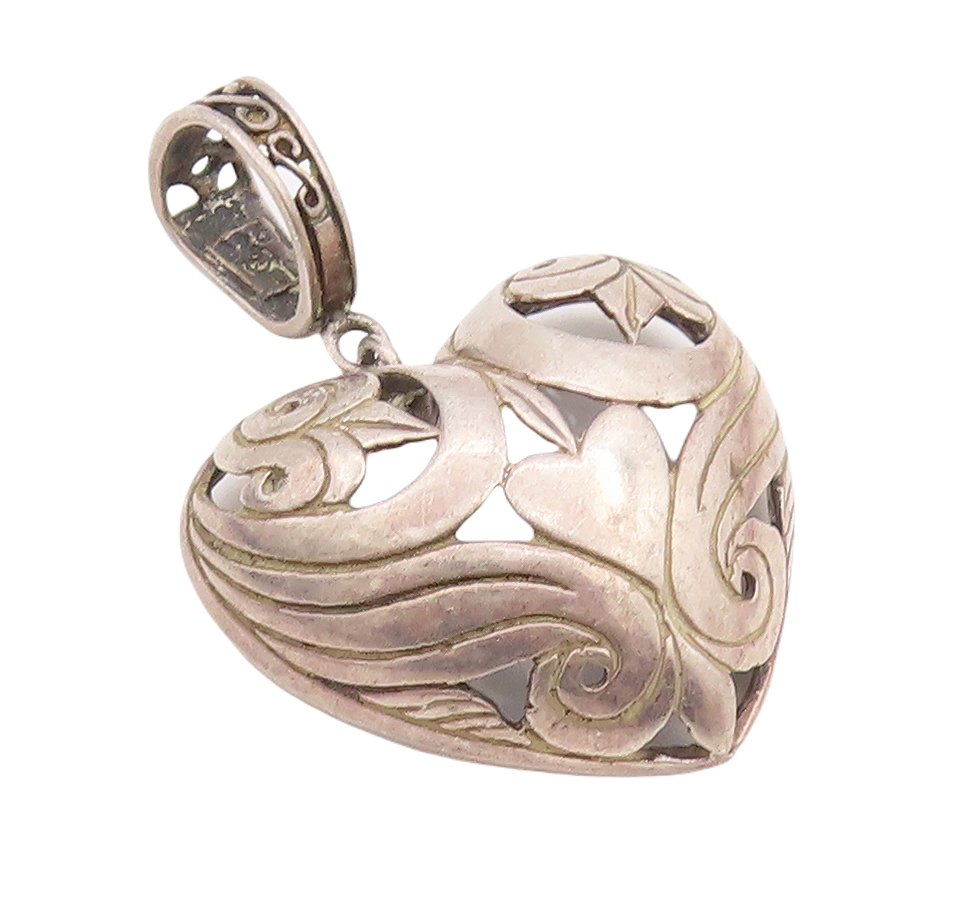 925 Sterling Silver Vintage Pendant Domed Swirly Carved Love Heart  PT23366
