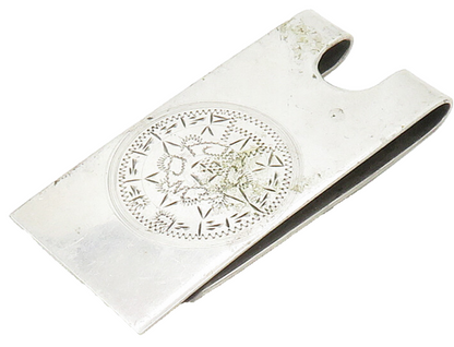 MEXICO 925 Sterling Silver  Vintage Aztec Sun Calendar Money Clip  TR2202