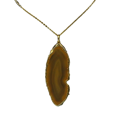 925 Sterling Silver  Agate Slice Shiny Gold Plated Chain Necklace  NE2335
