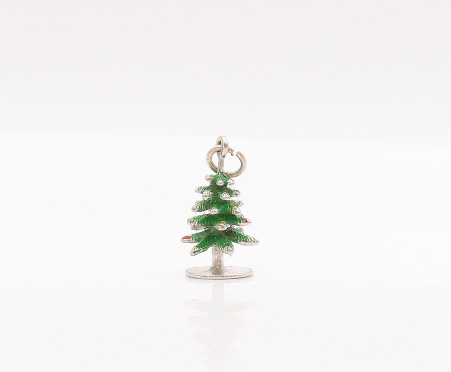 925 Sterling Silver Vintage Pendant 3D Carved Enameled Christmas Tree  PT23119