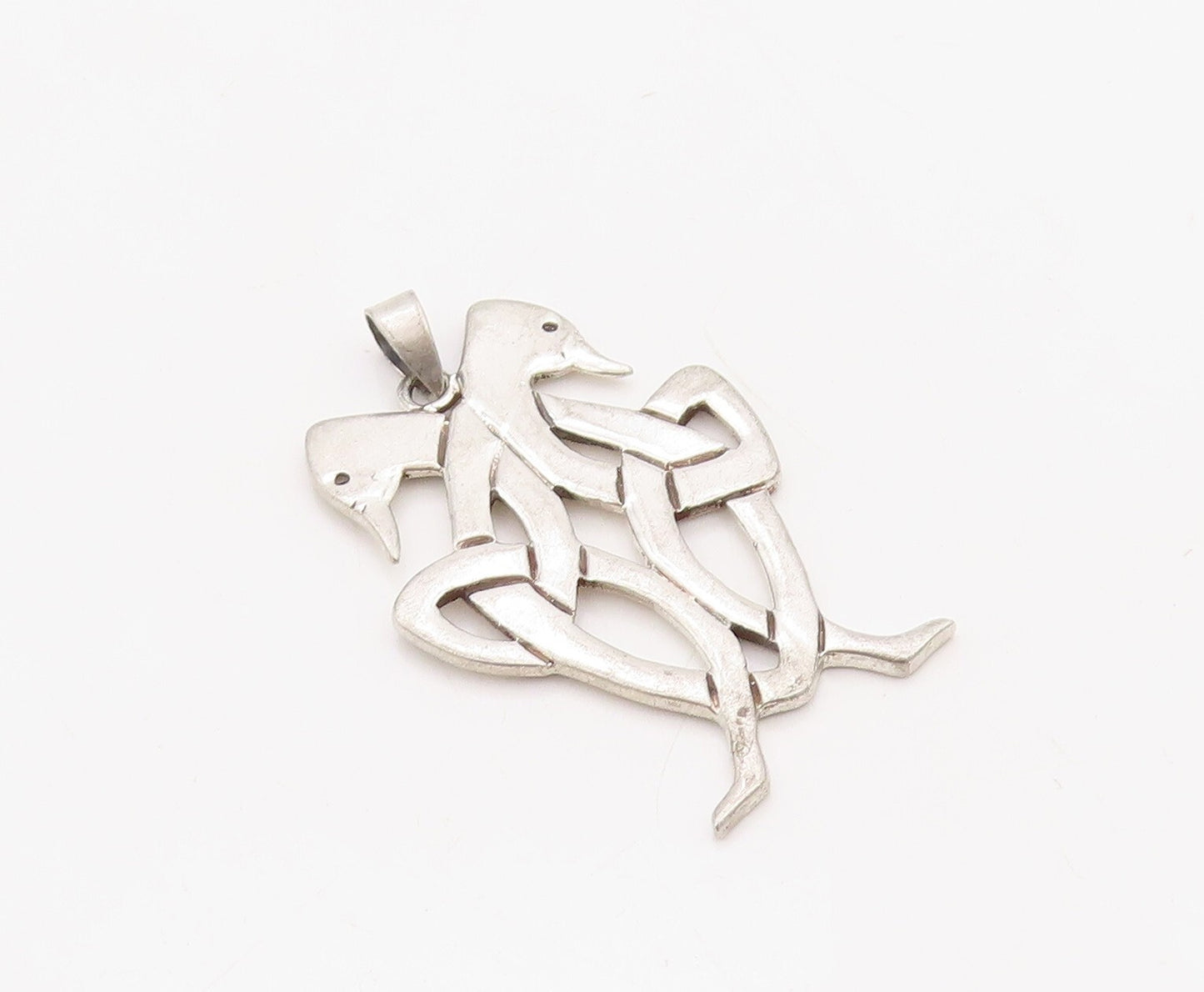 925 Sterling Silver Vintage Pendant Celtic Cutout Interlocked Swans  PT23573
