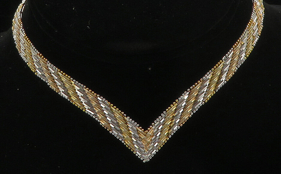 925 Sterling Silver  Vintage Shiny Two Tone Striped Chain Necklace  NE2531