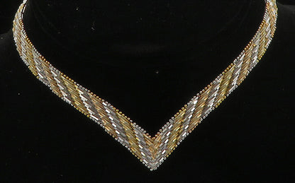 925 Sterling Silver  Vintage Shiny Two Tone Striped Chain Necklace  NE2531
