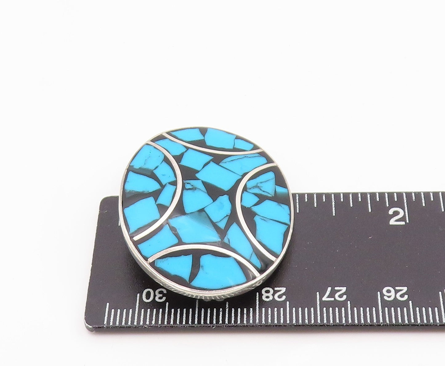 925 Sterling Silver Vintage Brooch Pin Turquoise & Onyx Inlay Design  BP12358