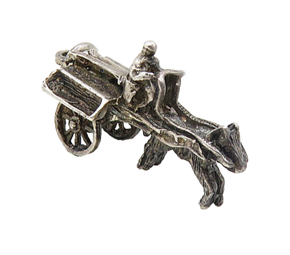 925 Sterling Silver  Vintage Petite Dark Tone Horse & Carriage Pendant  PT6974