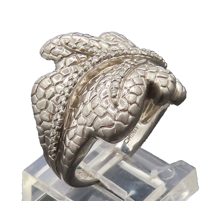 925 Sterling Silver  Vintage Genuine Diamonds Carved Leaf Ring Sz 6  RG27175
