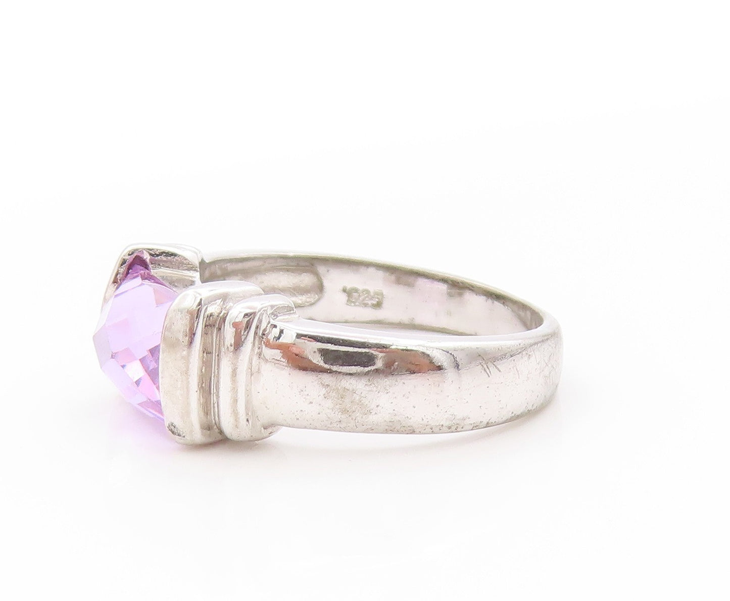 925 Sterling Silver Vintage Ring Designer Amethyst Cutout  Sz 6.5  RG32979