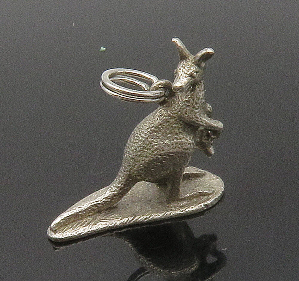925 Sterling Silver  Vintage Petite Dark Tone Kangaroo Animal Pendant  PT12887