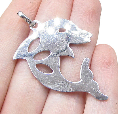 925 Sterling Silver  Smooth Cut Out Jumping Dolphin Drop Pendant  PT1396