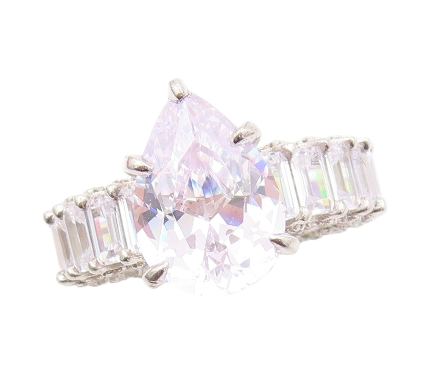 925 Sterling Silver Vintage Ring Modernist Drop & Rectangle CZ  SZ 9  RG32002