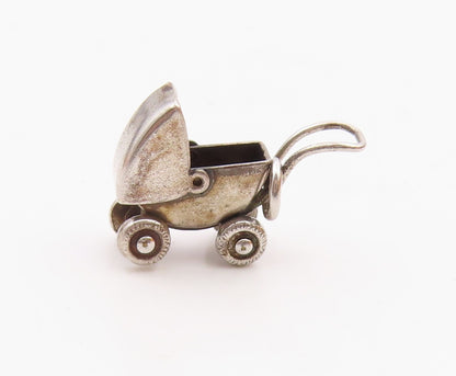 925 Sterling Silver  Vintage Baby Buggy Stroller Charm Pendant  PT21407