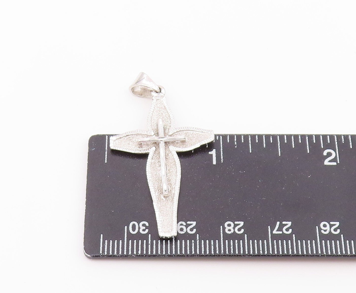 925 Sterling Silver Vintage Pendant Textured Layered Religious Cross  PT26460