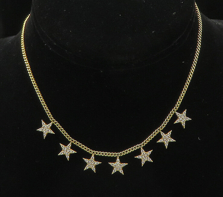 925 Sterling Silver  Vintage Topaz Stars Gold Plated Chain Necklace  NE3525