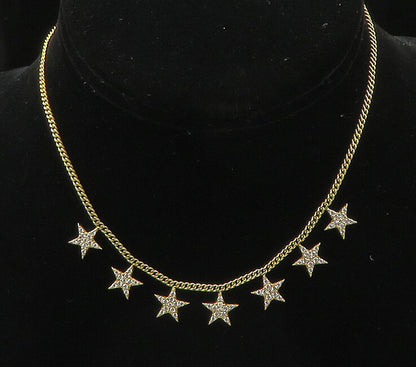 925 Sterling Silver  Vintage Topaz Stars Gold Plated Chain Necklace  NE3525