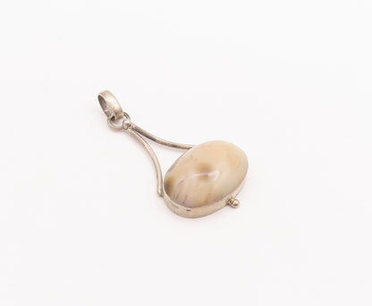 925 Sterling Silver Vintage Pendant Large Cabochon Brown Oval Gemstone  PT23250