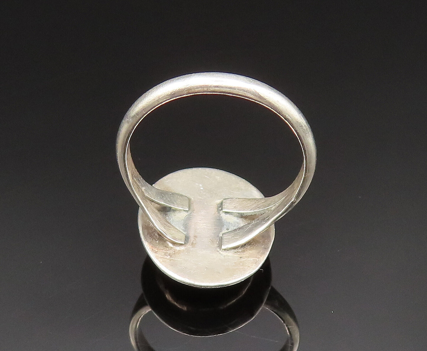 SOUTHWESTERN 925 Silver Vintage Etched Inlaid Oval Abalone Ring Sz 7 RG24892