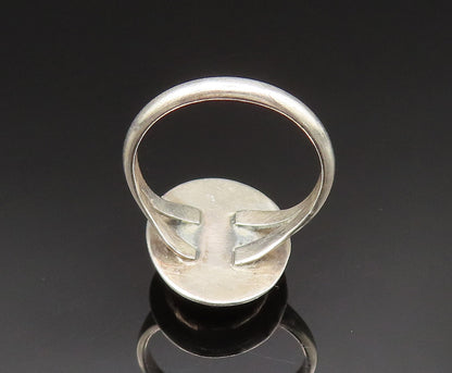 SOUTHWESTERN 925 Silver Vintage Etched Inlaid Oval Abalone Ring Sz 7 RG24892