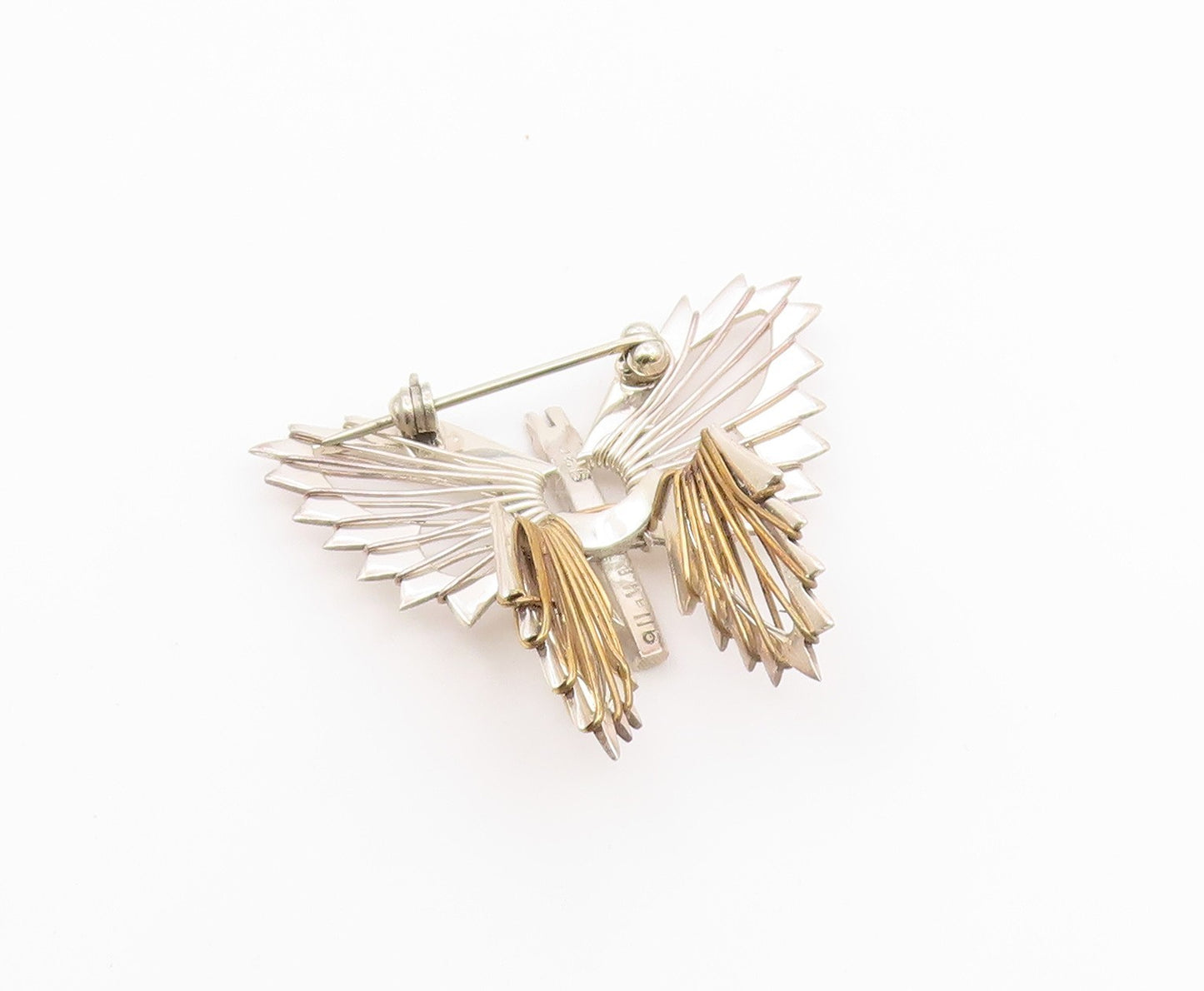 MEXICO 925 Sterling Silver  Vintage Shiny 2 Tone Butterfly Brooch Pin  BP8249