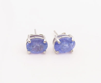925 Sterling Silver Vintage Earrings Minimalist Oval Cut Tanzanite Studs EG13823