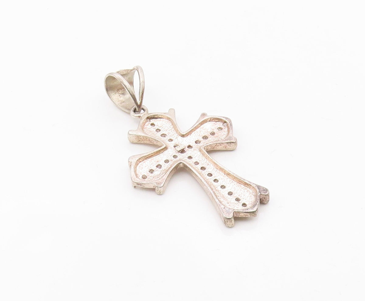 925 Sterling Silver  Vintage Cubic Zirconia Religious Cross Pendant  PT15783