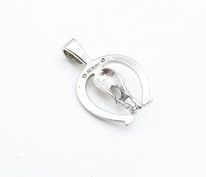 925 Sterling Silver  Vintage Shiny Etched Horse Shoe & Tail Pendant  PT3646